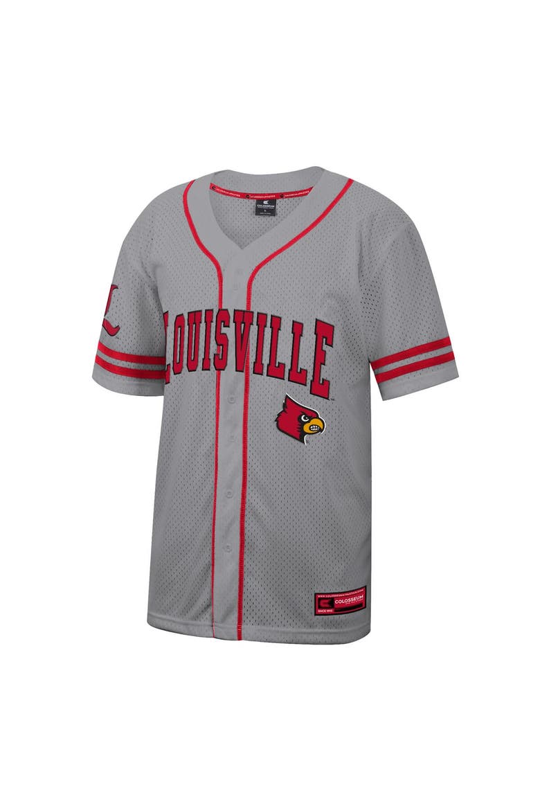 Men's Colosseum Gray Louisville Cardinals Free Spirited Baseball Jersey, Alternate, color, Gray