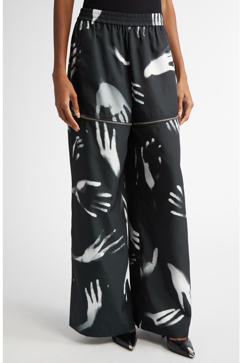 Handprint Slit Wide Leg Track Pants, Alternate, color, BLACK/ WHITE