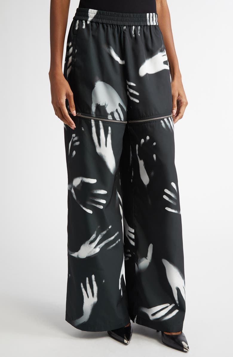 Area Handprint Slit Wide Leg Track Pants, Alternate, color, 