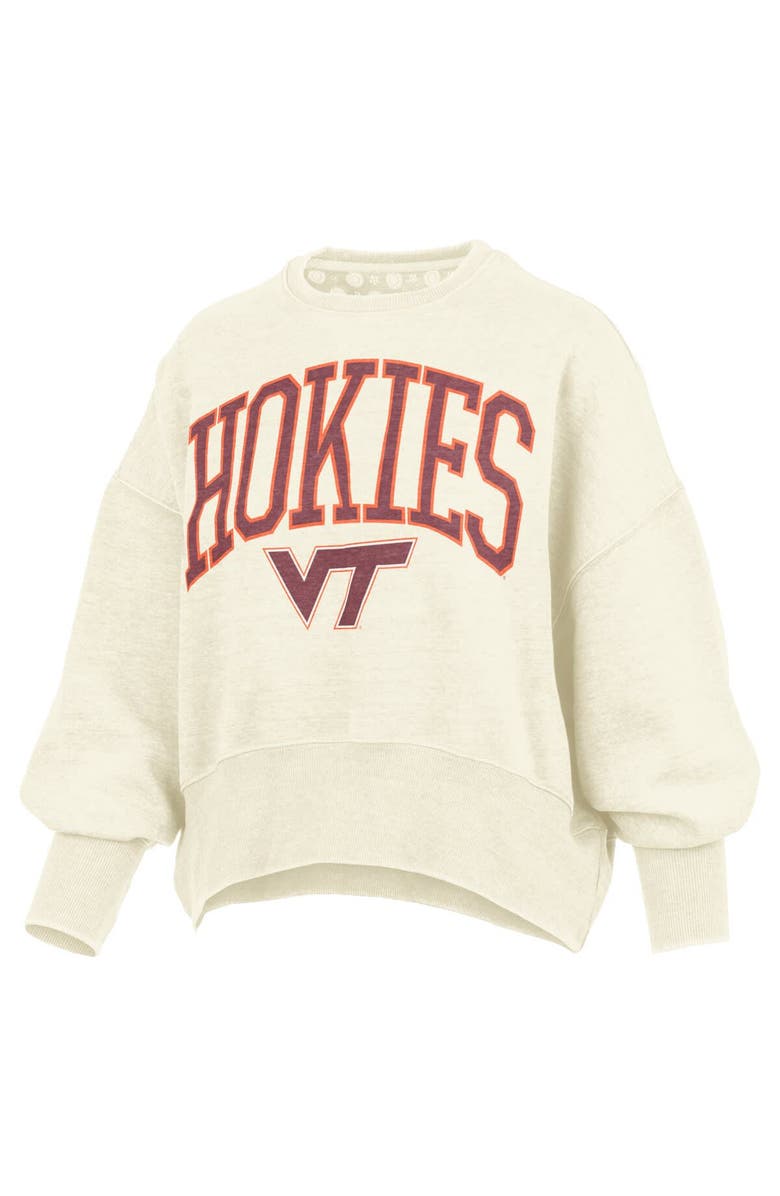 PRESSBOX Women's Pressbox Natural Virginia Tech Hokies Oversized Waist-Length Crewneck Sweatshirt, Alternate, color, 