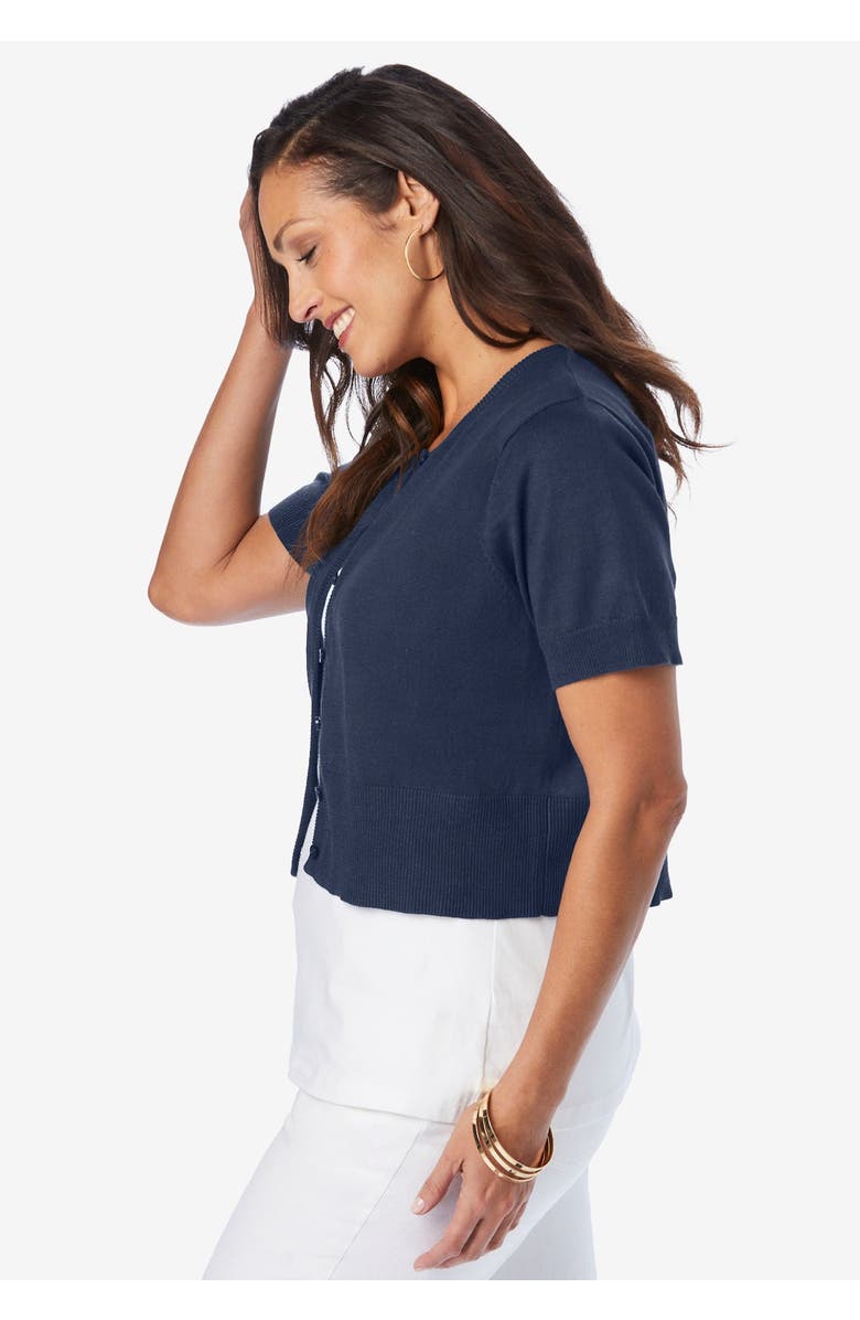 Jessica London Jewel-Neck Shrug, Alternate, color, Black