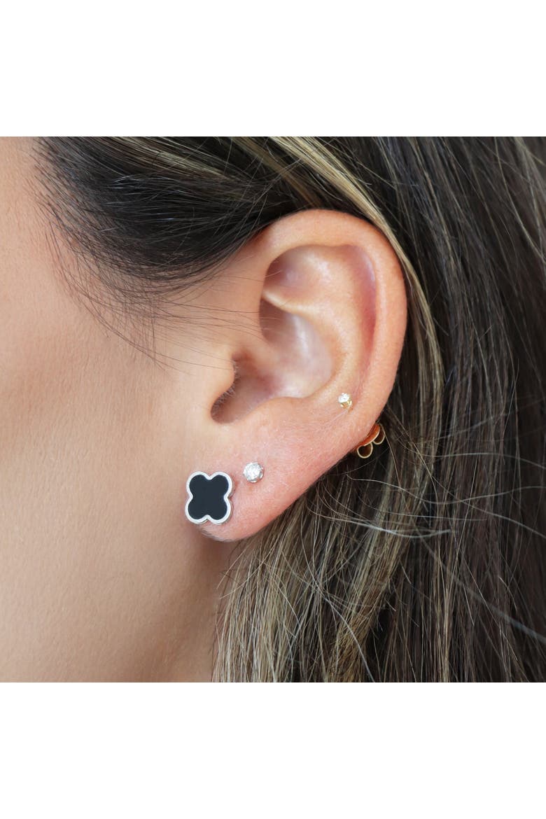 Small Onyx Clover Stud Earrings, Alternate, color, White Gold
