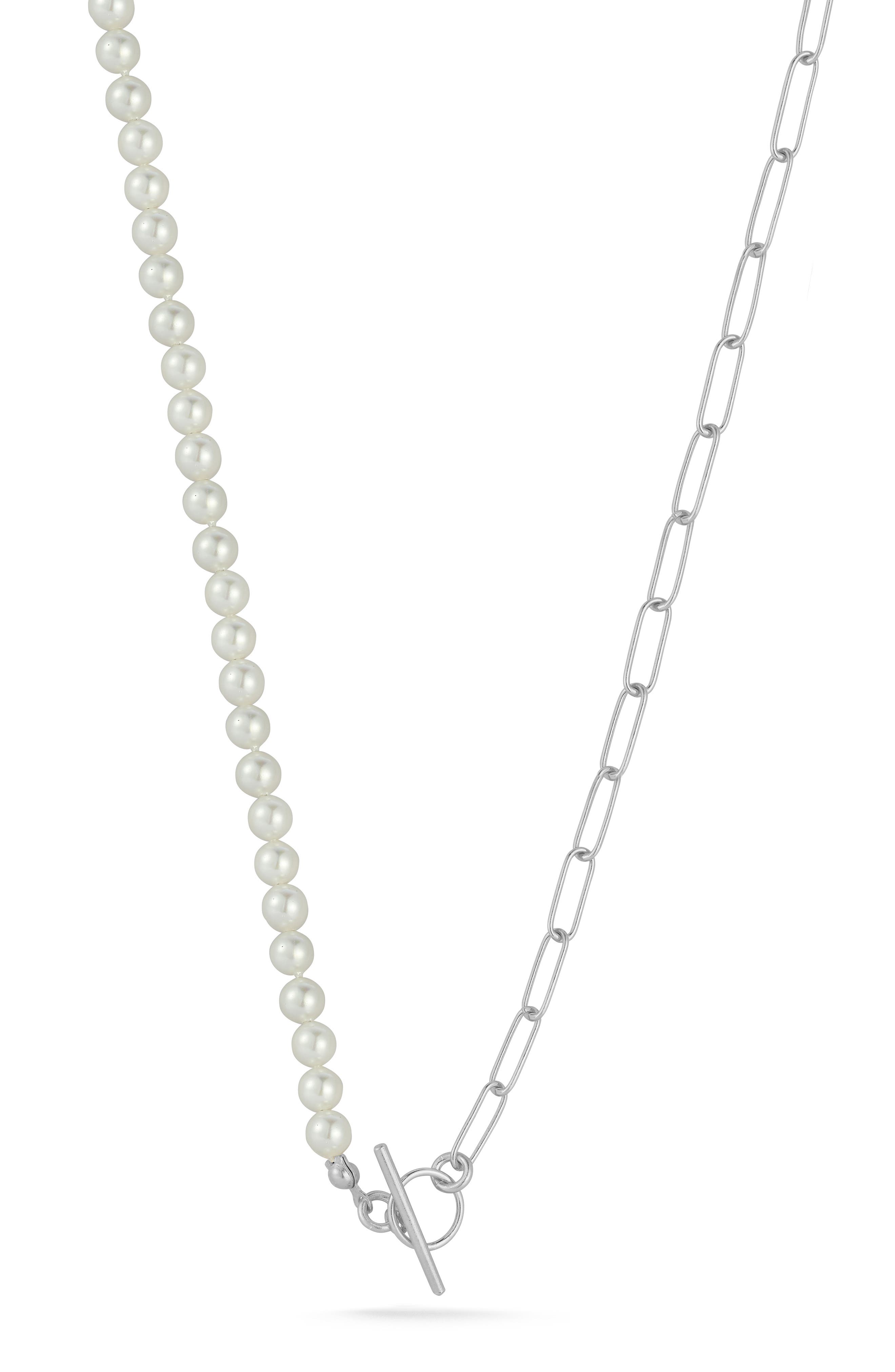 SPHERA MILANO Cultured Pearl & Paper Clip Chain Toggle Necklace