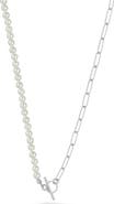 SPHERA MILANO Cultured Pearl & Paper Clip Chain Toggle Necklace