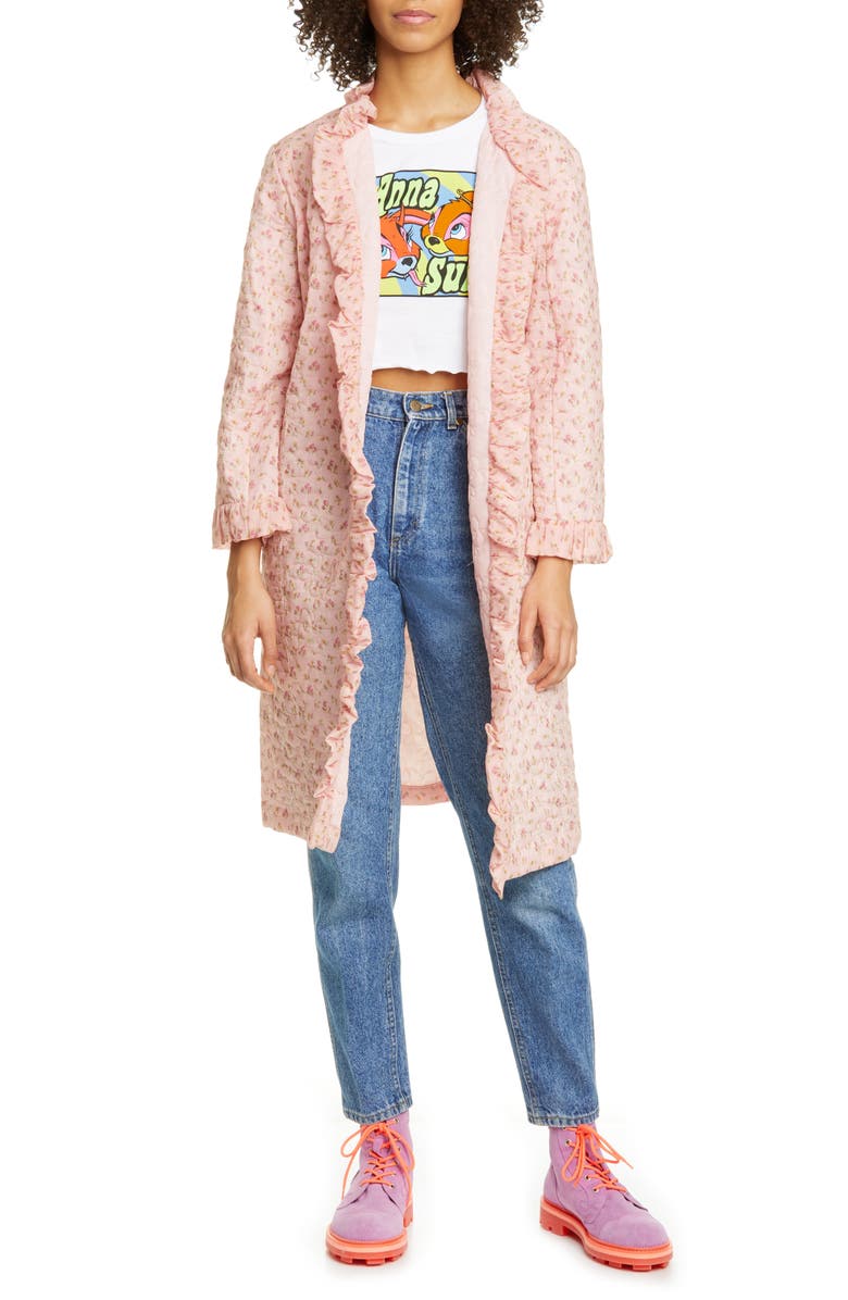 Anna Sui Butterfly Quilted Rosebuds Print Cotton Coat, Main, color, 
