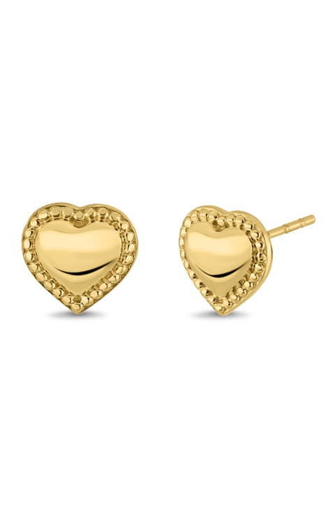 14K Gold Mykonos Hear Stud Earrings