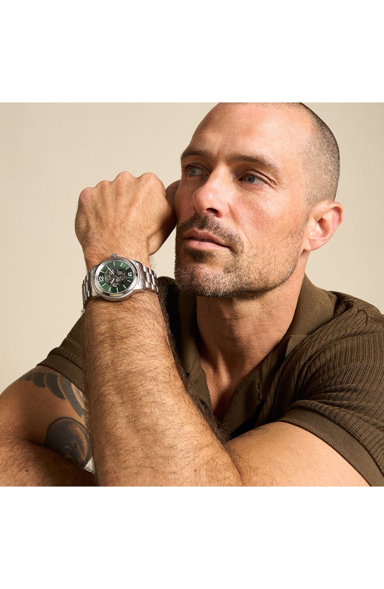 Fossil Heritage Automatic Bracelet Watch, 43mm, Alternate, color, Silver