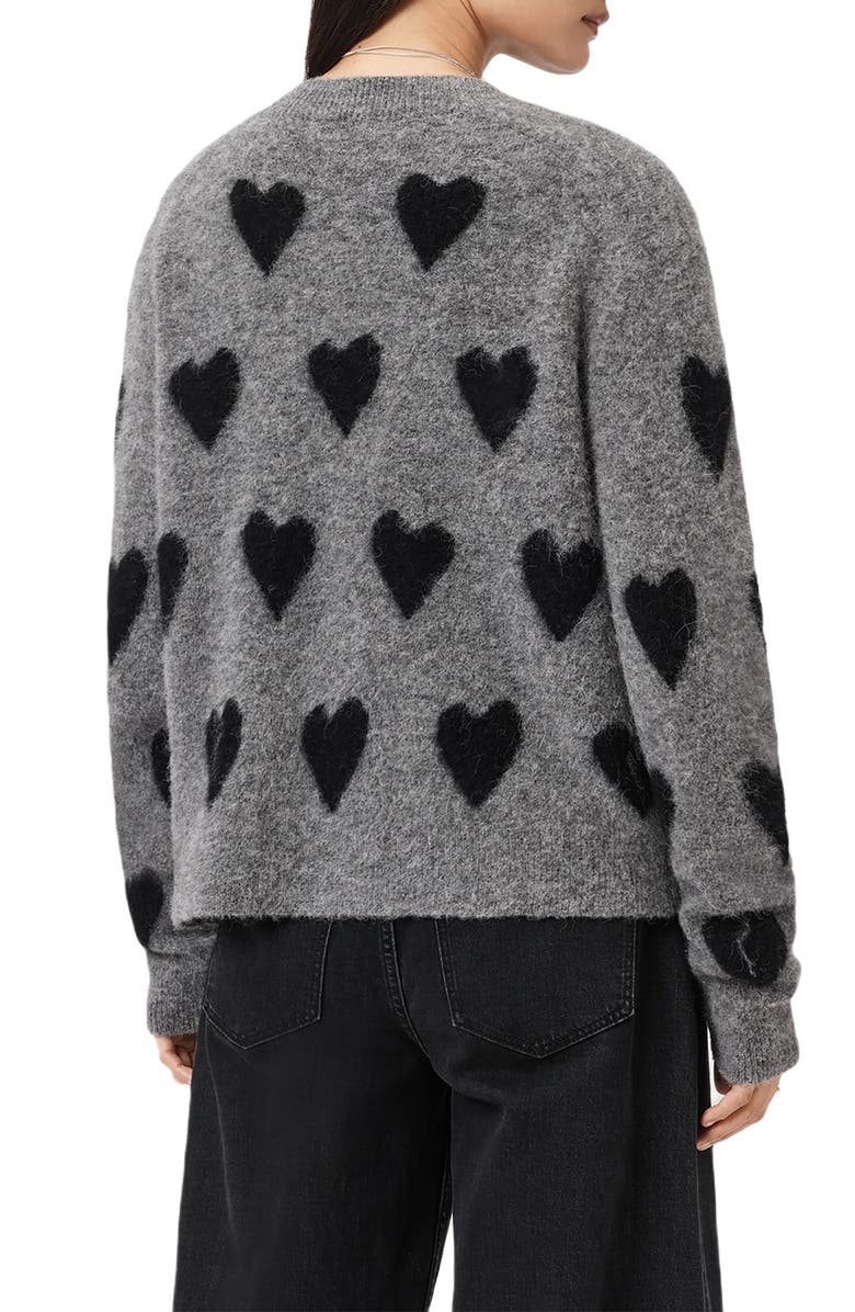 AllSaints Amora Heart Alpaca & Wool Blend Cardigan, Alternate, color, Grey/ Black