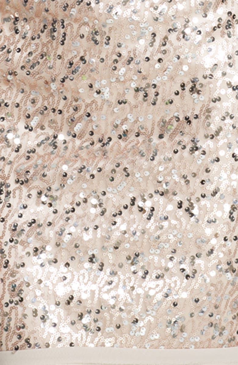 Eliza J Long Sleeve V-Back Sequin Sheath Dress, Alternate, color, 