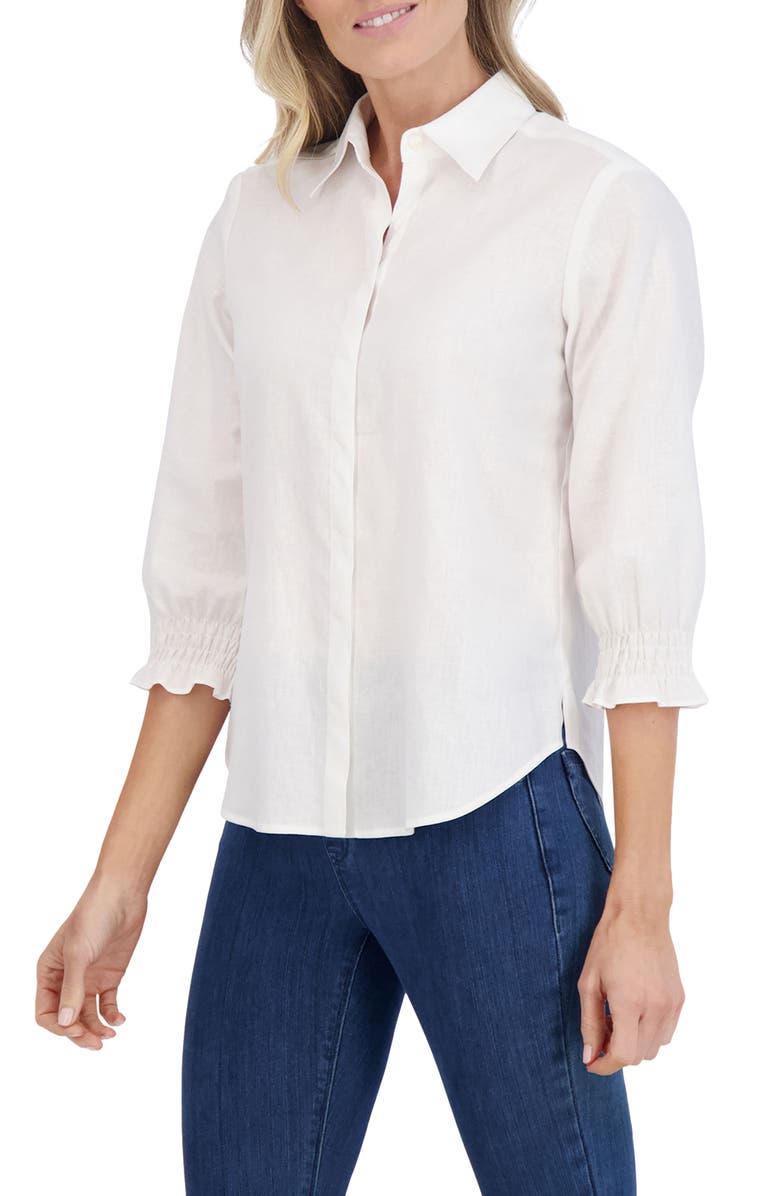 Foxcroft Olivia Hidden Placket Linen Blend Top, Alternate, color, 