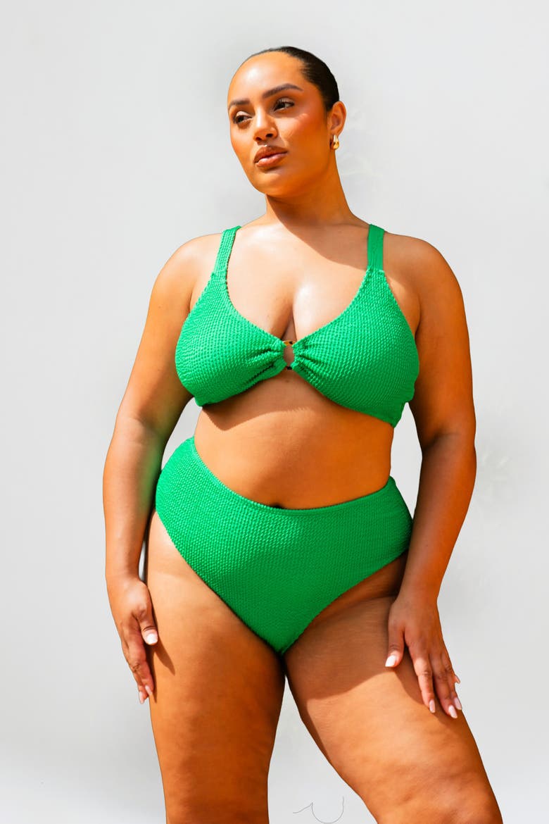 Curve Crinkle Trim Detail Bikini Set, Main, color, Green