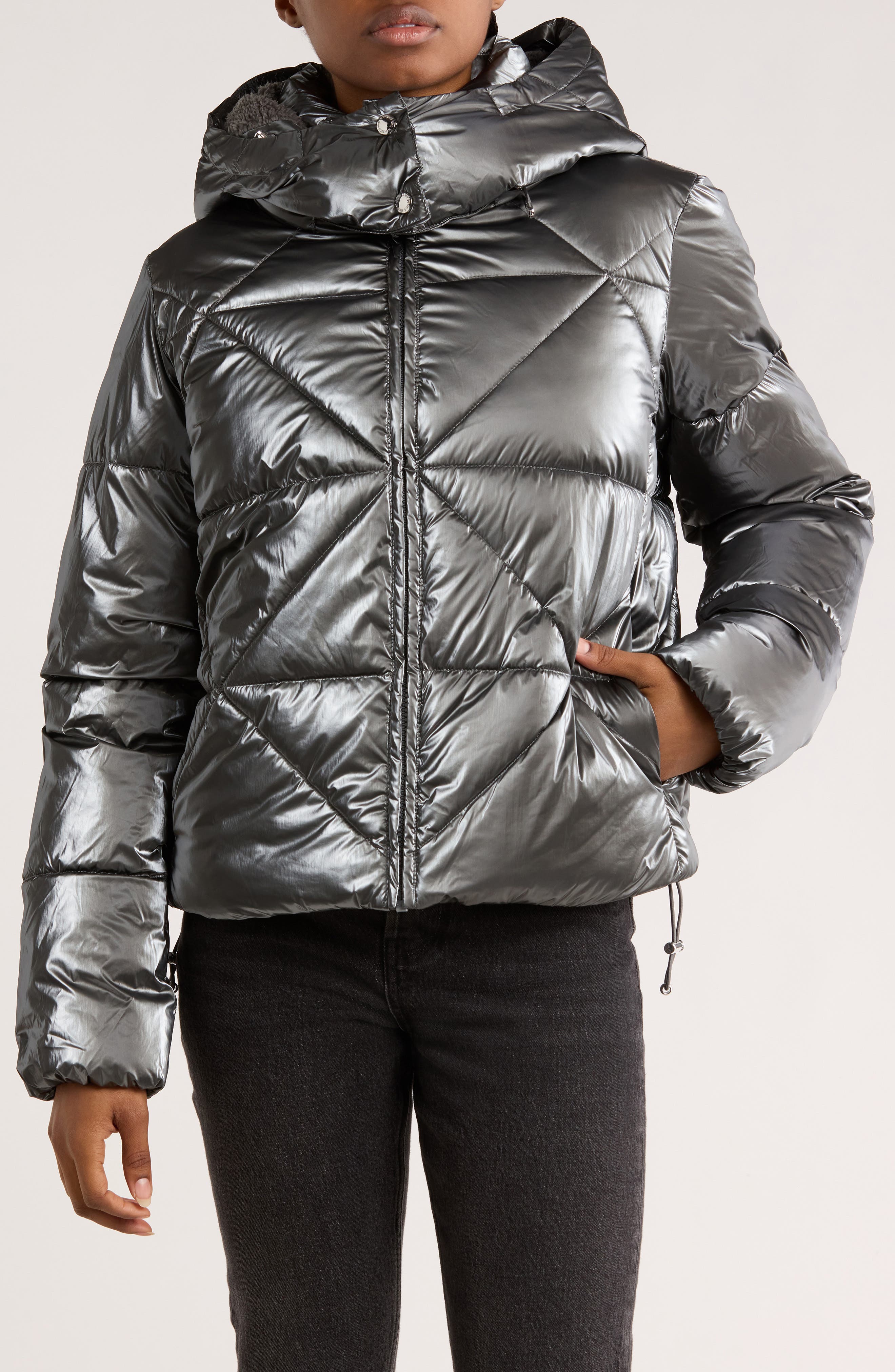 Sam Edelman Faux Shearling Lined Hood Crop Puffer Jacket