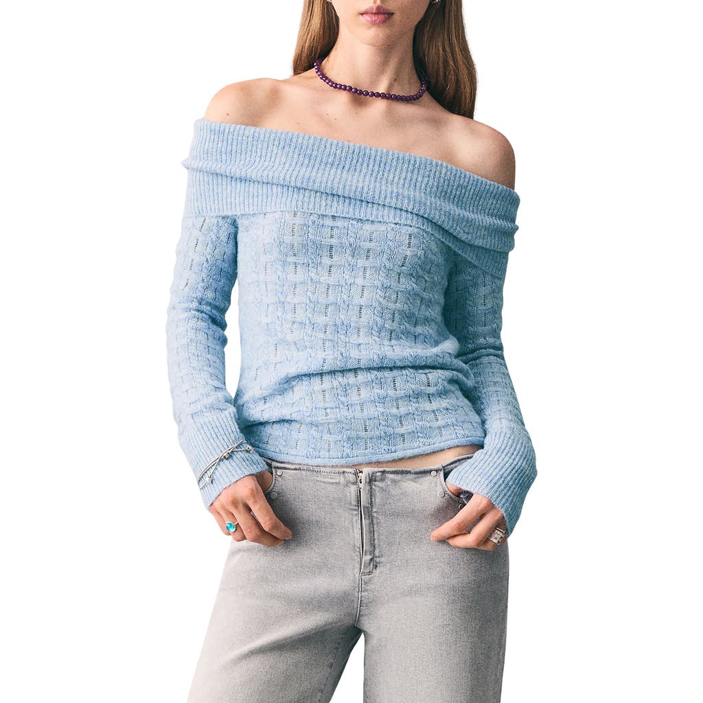 Mango Teen Off The Shoulder Sweater In Blue