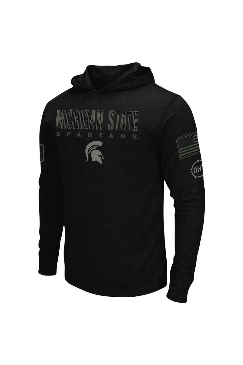 Men's Colosseum Black Michigan State Spartans OHT Military Appreciation Hoodie Long Sleeve T-Shirt, Alternate, color, Black