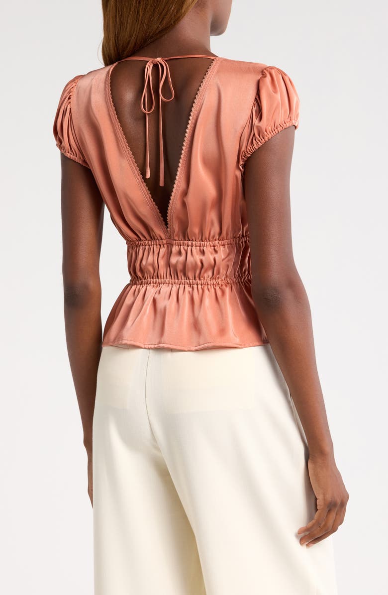 WAYF Jolie Smocked Tie Front Top, Alternate, color, Sienna