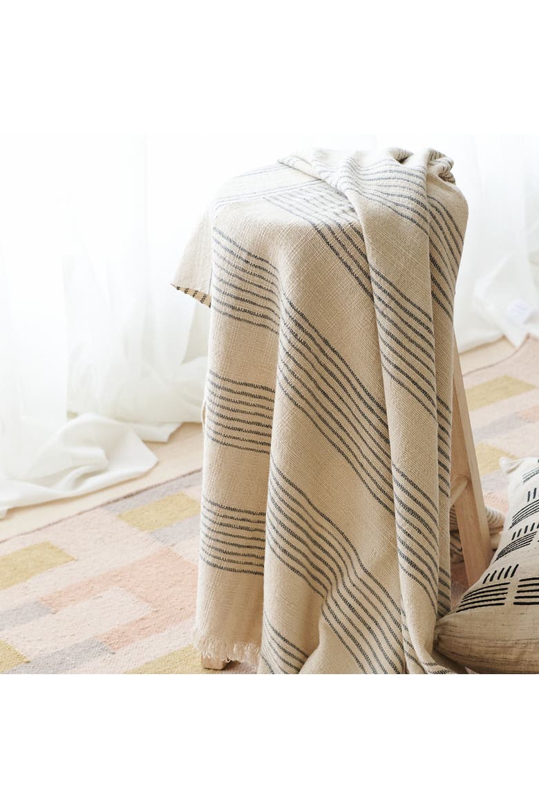 Silica Chalk Off White And Gray Stripes Pattern Soft Handwoven Merino Throw, Alternate, color, White/Gray