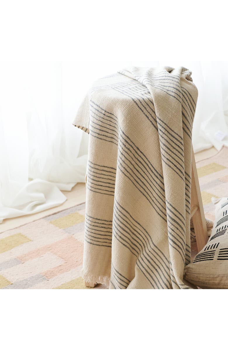 Studio Variously Silica Chalk Off White And Gray Stripes Pattern Soft Handwoven Merino Throw, Alternate, color, White/Gray