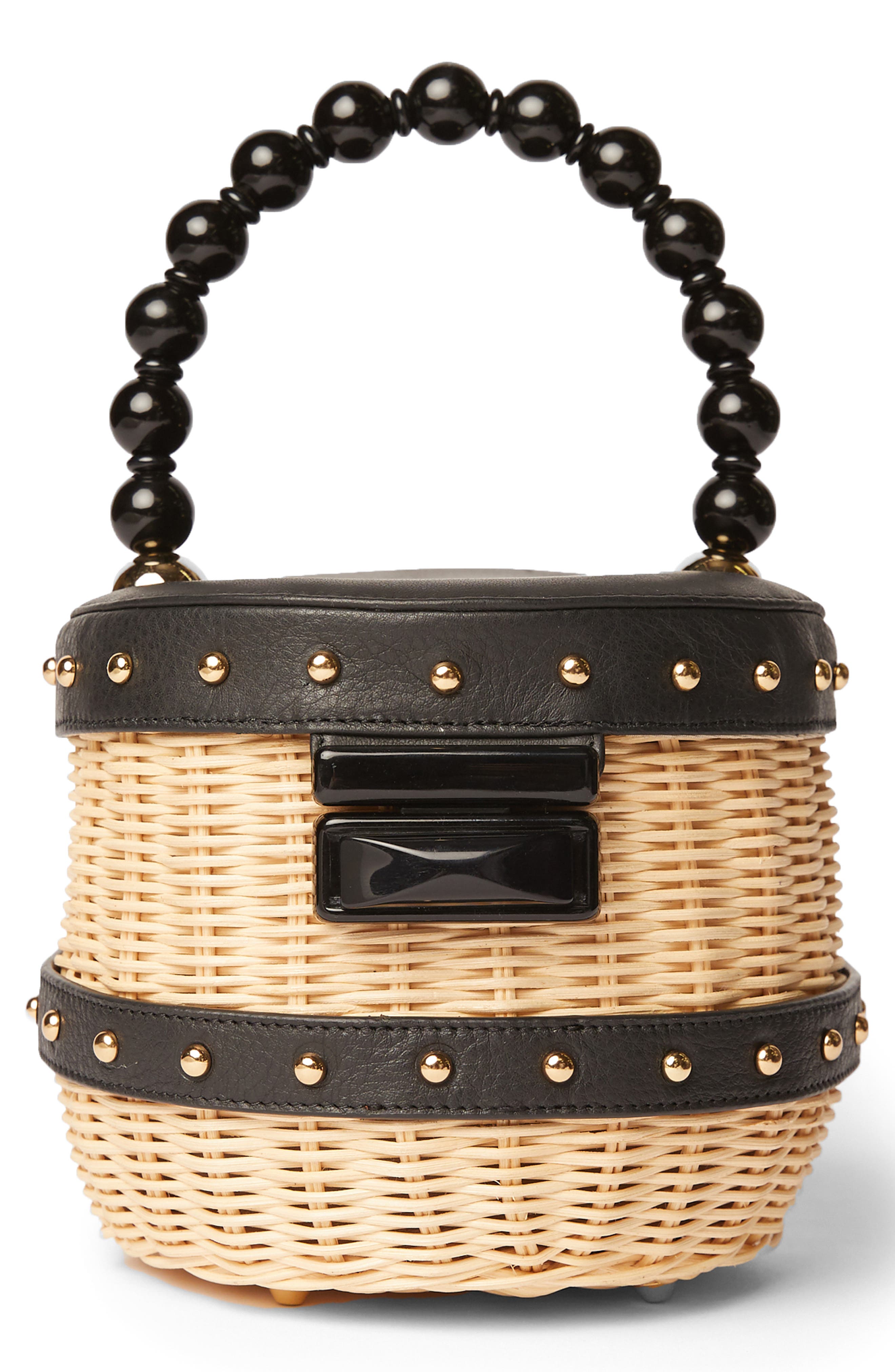 BTB Los Angeles Mason Straw 
Leather Bucket Bag, Main, color, 