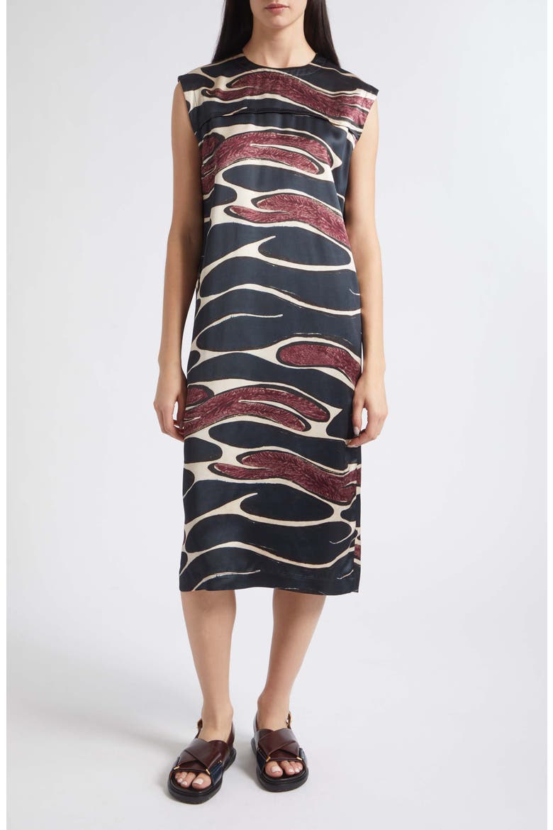Abstract Weave Satin Midi Dress, Main, color, CFN99 BLACK