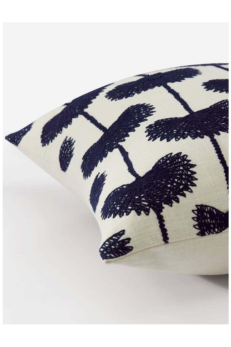 Palm Leaf Embroidered Throw Pillow, Alternate, color, NAVY / OFF WHITE