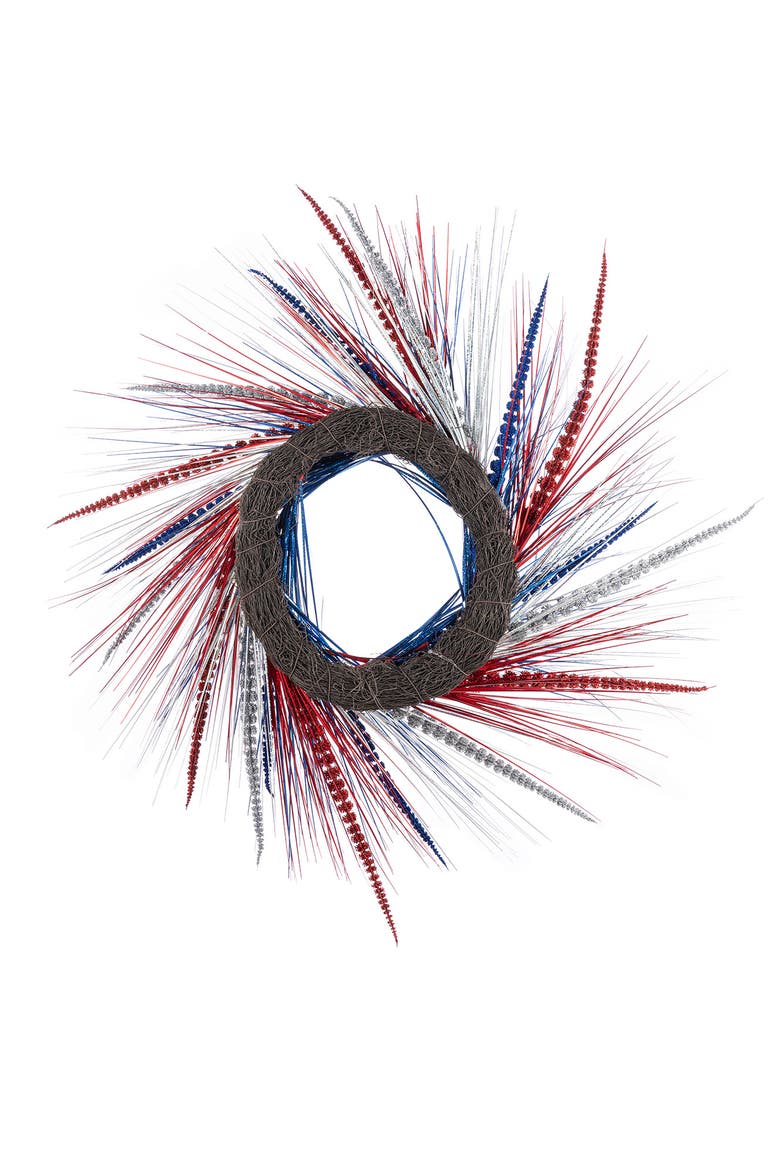 24"D Patriotic Americana Tinsel and Heather Wreath, Alternate, color, Blue