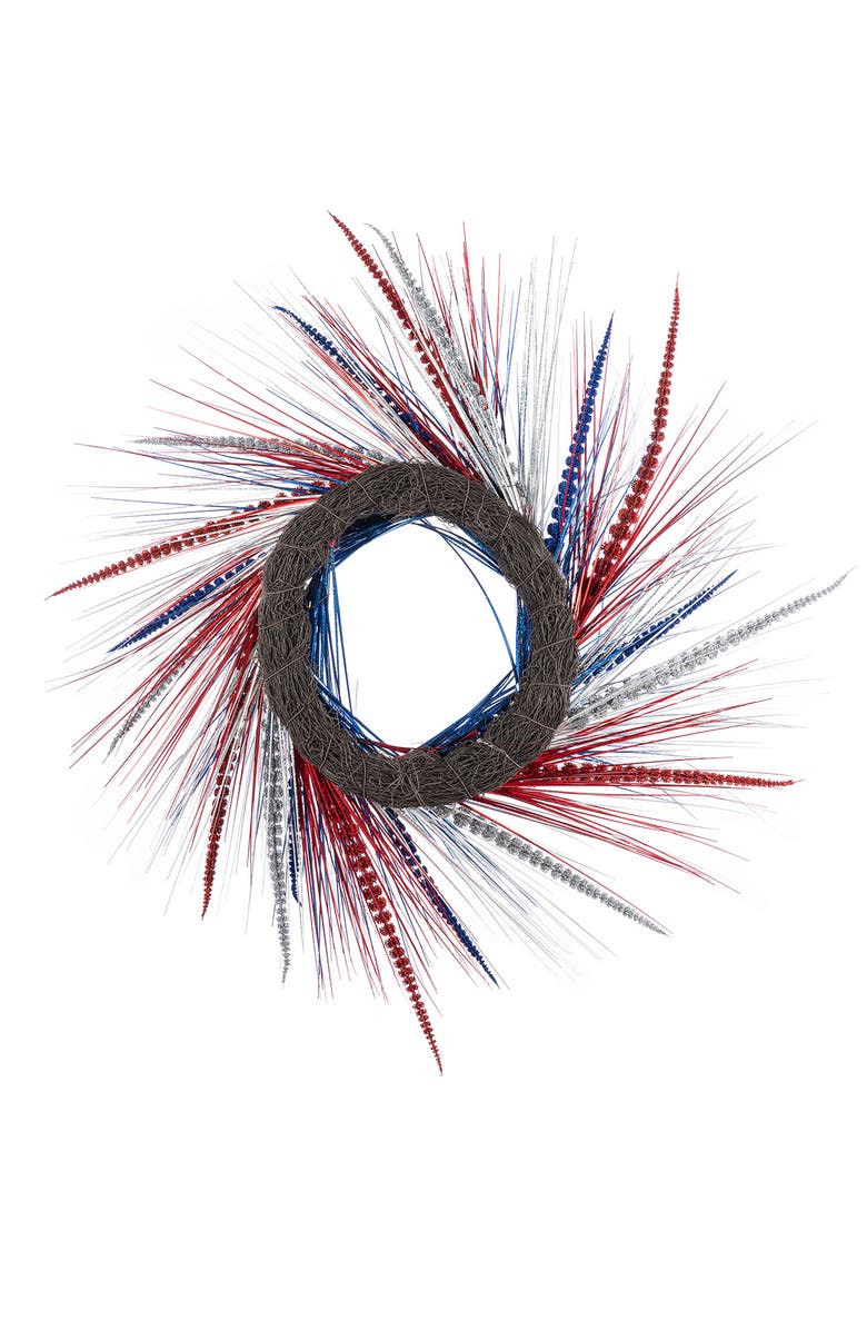 Glitzhome 24"D Patriotic Americana Tinsel and Heather Wreath, Alternate, color, Blue