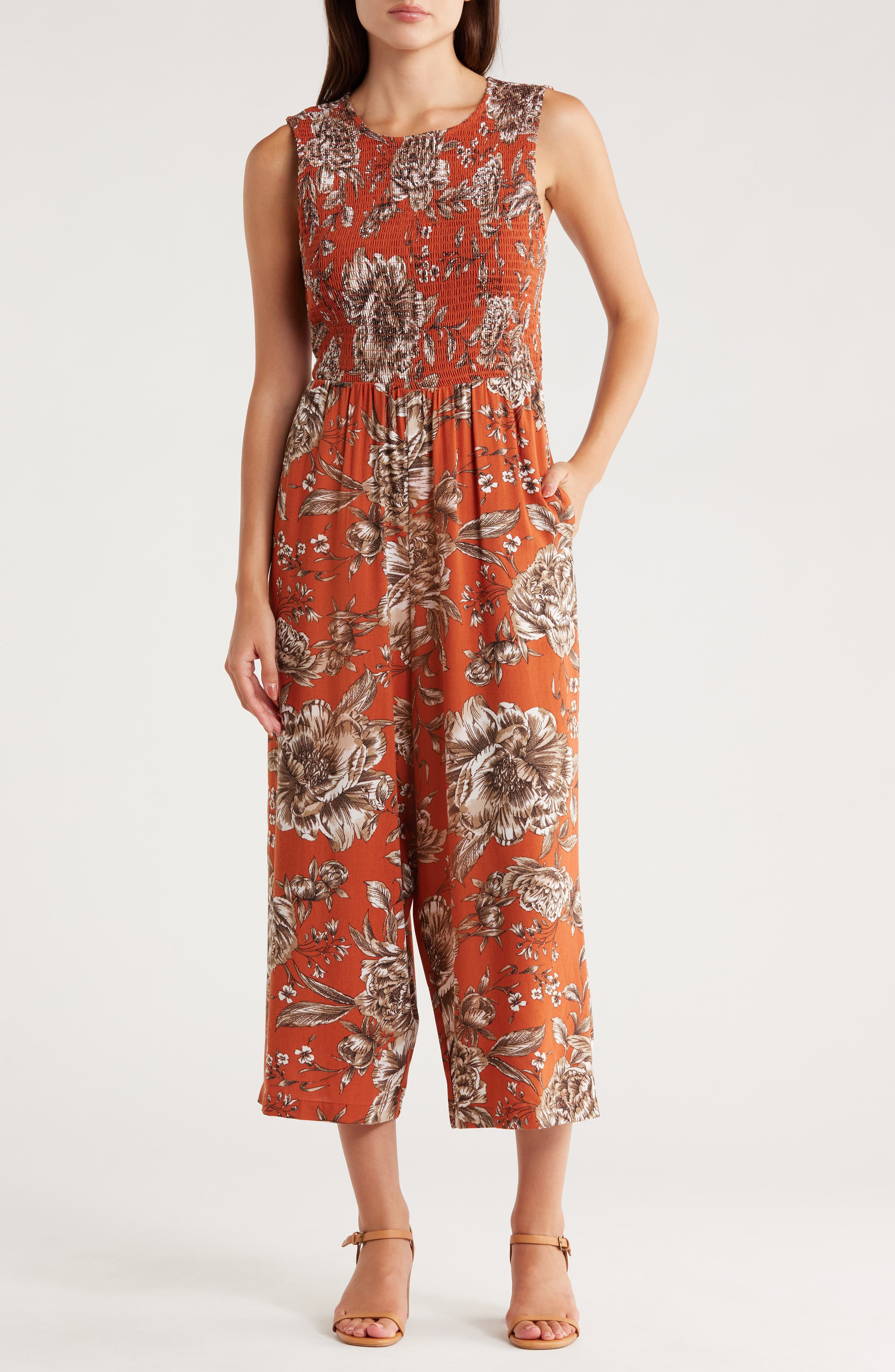 Calvin Klein Floral Smocked Midi Dress