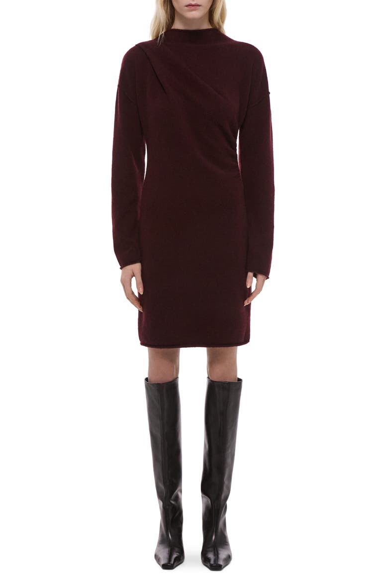 Drape Detail Long Sleeve Wool Blend Sweater Dress, Main, color, BURGUNDY