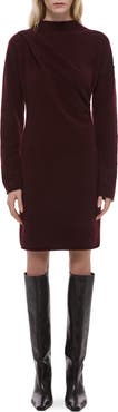 Helmut Lang Drape Detail Long Sleeve Wool Blend Sweater Dress