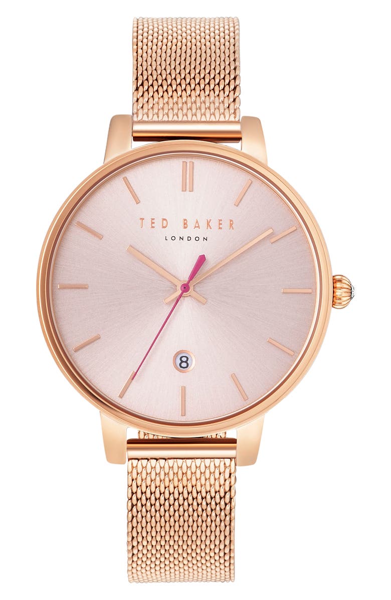Ted Baker London Kate Round Mesh Strap Watch, 38mm, Main, color, 