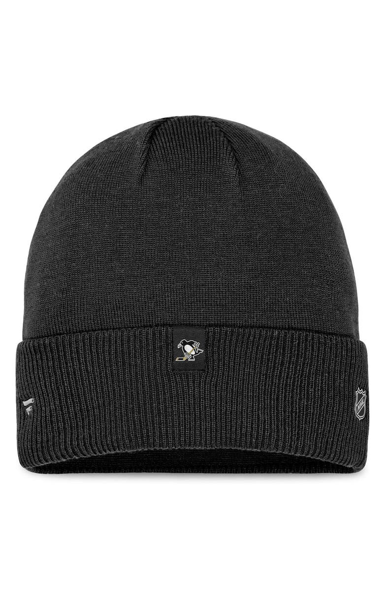 FANATICS Men's Fanatics Branded  Black Pittsburgh Penguins Authentic Pro Road Metallic Cuffed Knit Hat, Alternate, color, 