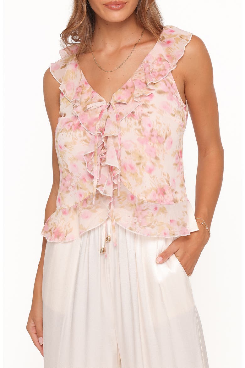 Ismena Tie Front Top, Main, color, BLURRED PINK FLORAL