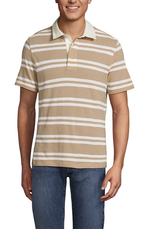 Lands' End Short Sleeve Cotton Linen Rugby Polo In Brown
