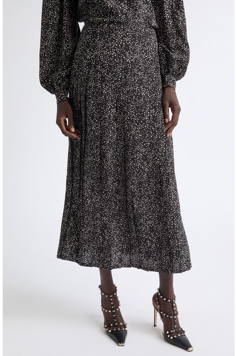 Starry Silk Crêpe de Chine Skirt, Main, color, BLACK/ CREAM