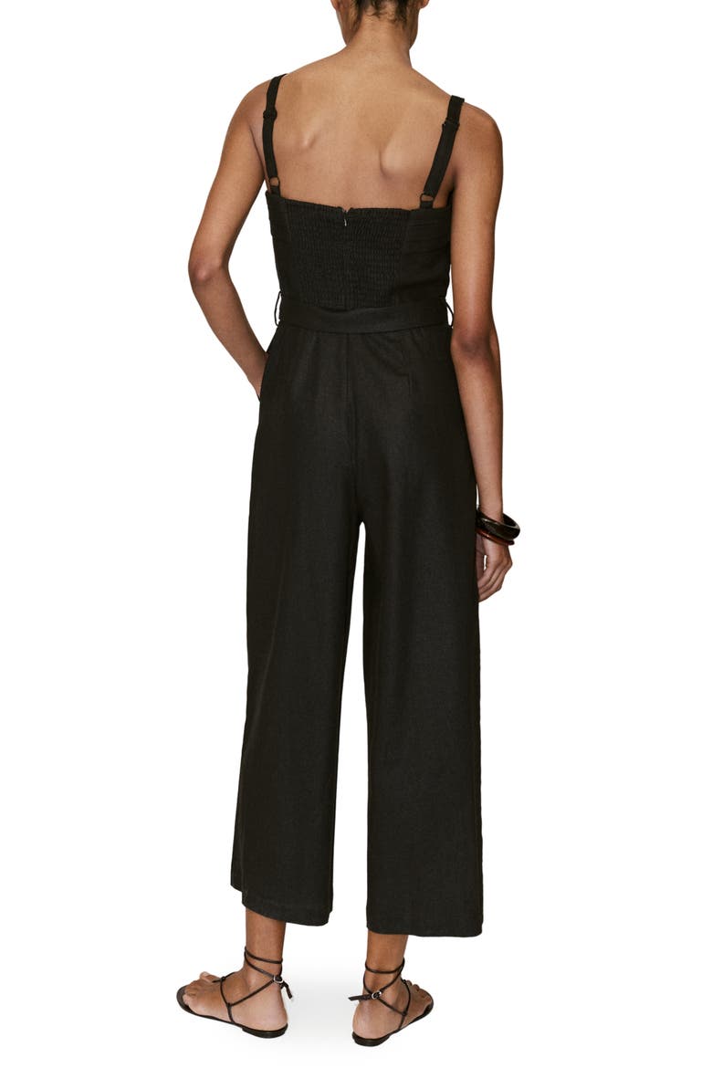 Belted Sleeveless Linen Blend Jumpsuit, Alternate, color, BLACK