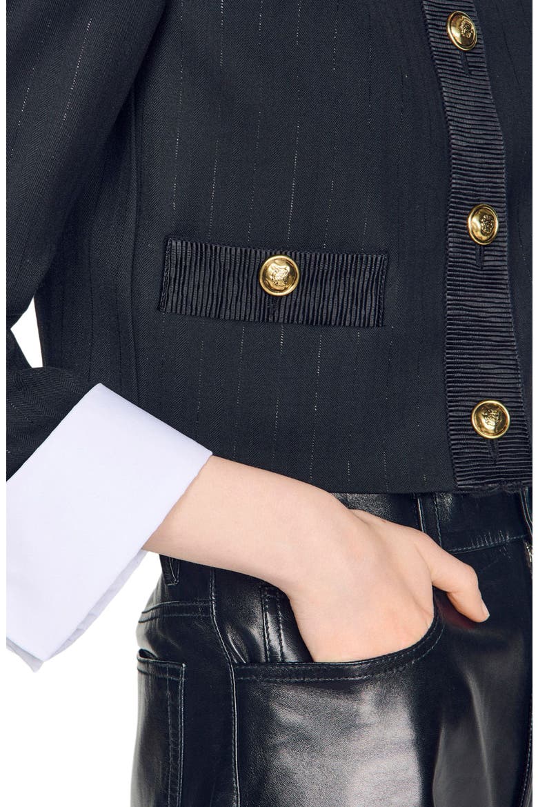 Cropped striped wool jacket, Alternate, color, Black