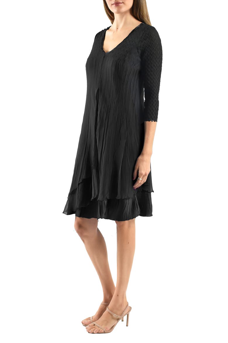 Ruffle Tiered Charmeuse & Chiffon Cocktail Dress, Alternate, color, BLACK