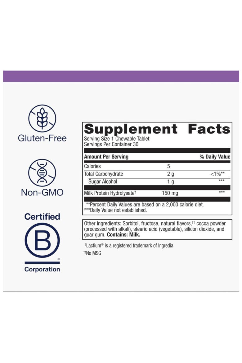 NuSera Chocolate Chewable Stress and Calm Support Supplement 30 Chewable Tablets, Alternate, color, None