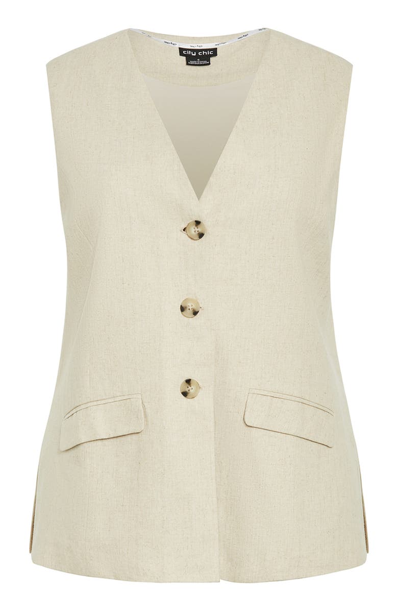 City Chic Nala Linen Blend Vest, Alternate, color, Stone