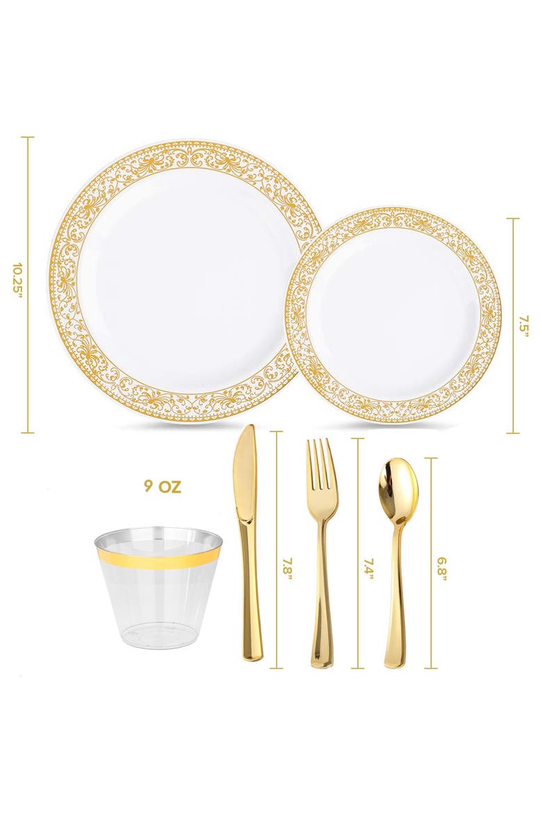 150 Piece Disposable Dinnerware Party Set for 25 Guests, Alternate, color, Gold