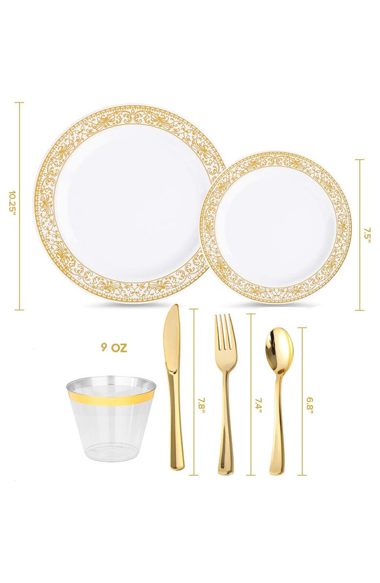 Elama 150 Piece Disposable Plastic Dinnerware Party Set for 25 Guests, Alternate, color, Gold