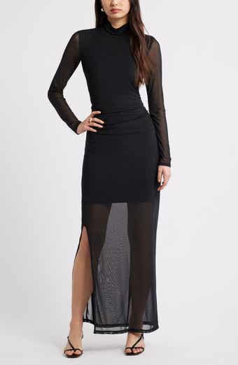 Mock Neck Long Sleeve Mesh Maxi Dress
