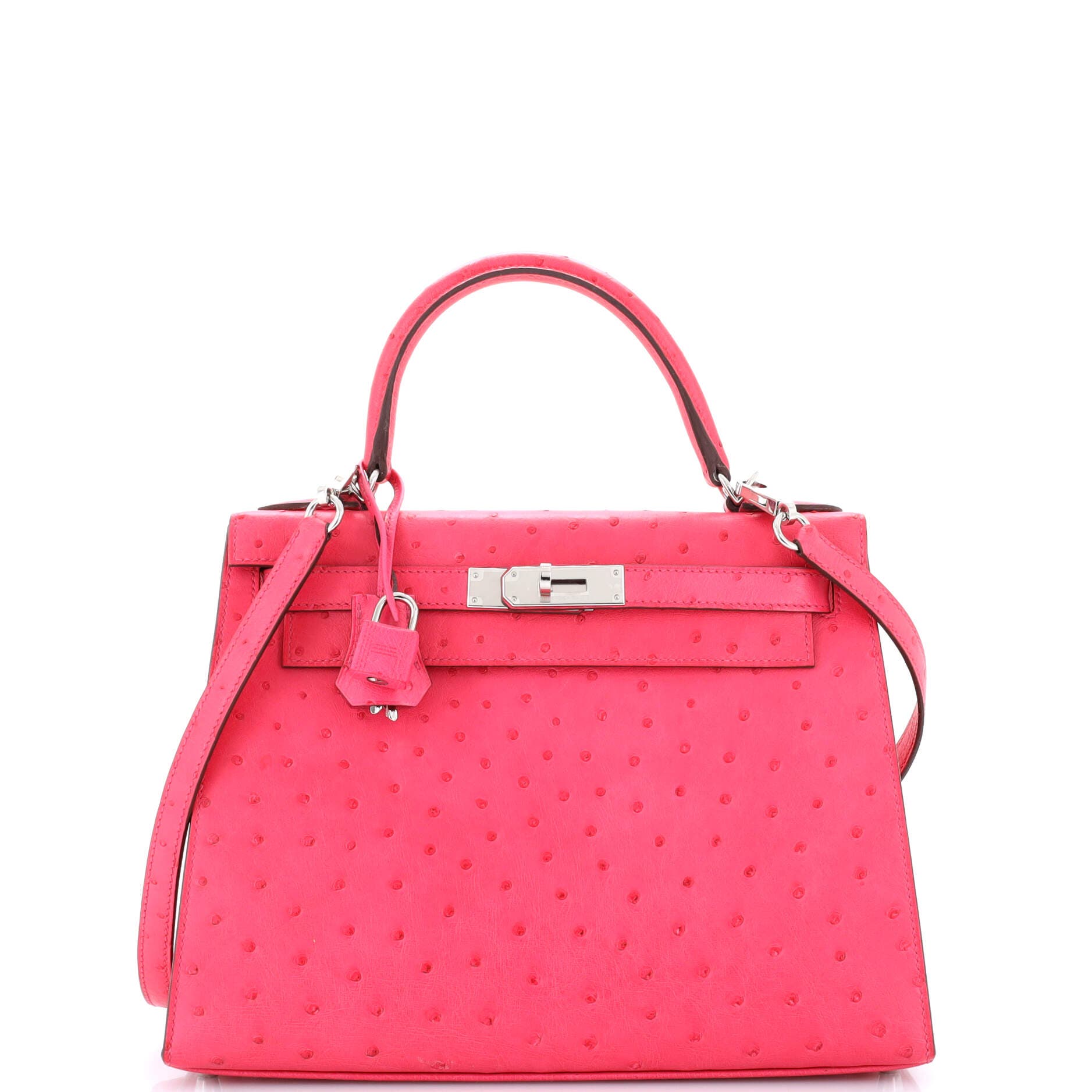 Pre-Owned Hermes Kelly Handbag Pink Ostrich with Palladium Hardware 28, Main, color, 