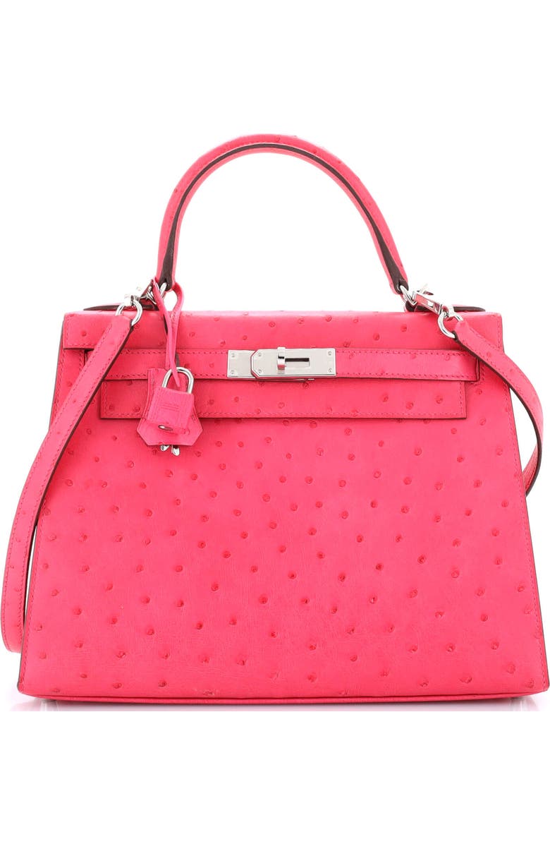 Pre-Owned Hermes Kelly Handbag Pink Ostrich with Palladium Hardware 28, Main, color,