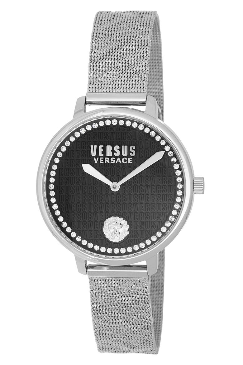 La Villette Crystal Mesh Strap Watch, 36mm, Main, color, STAINLESS STEEL