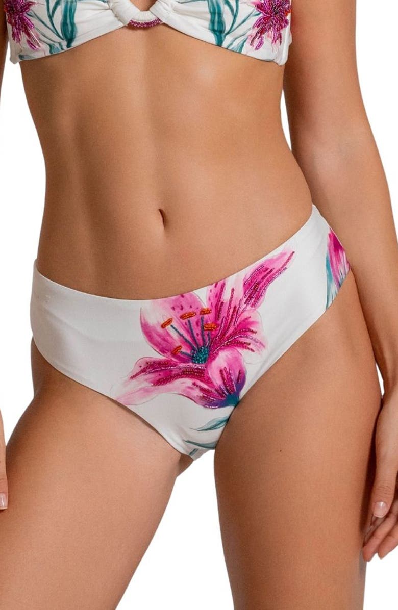 Cosita Linda Beaded Floral Hipster Bikini Bottoms, Main, color, 