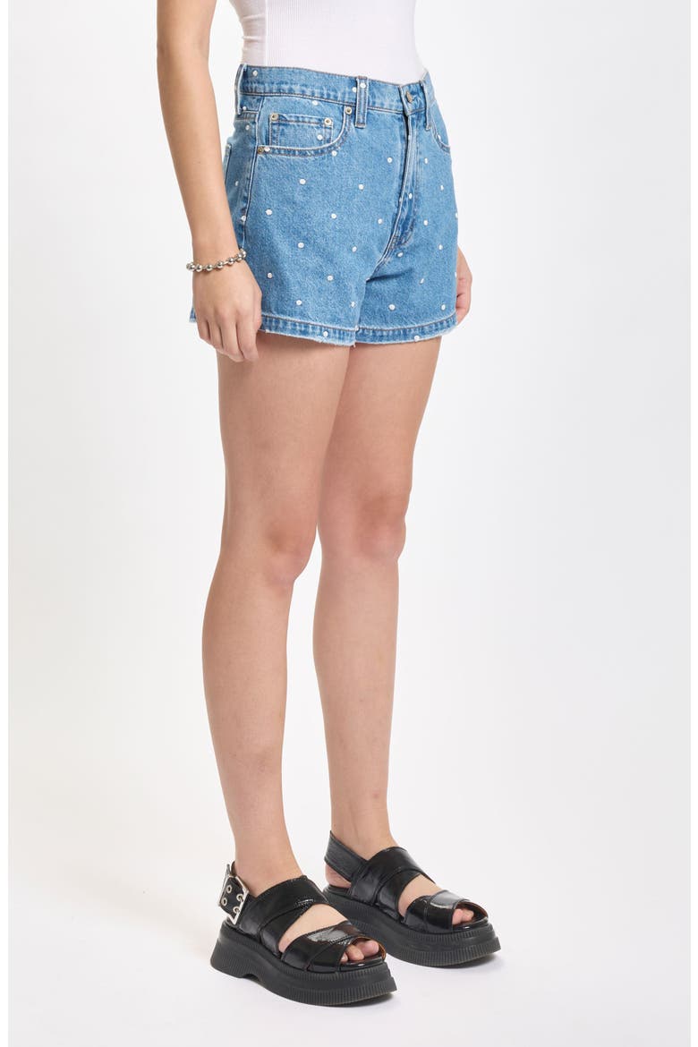 The Knockout Polka Dot High Waist Denim Shorts, Alternate, color, FULL CIRCLE