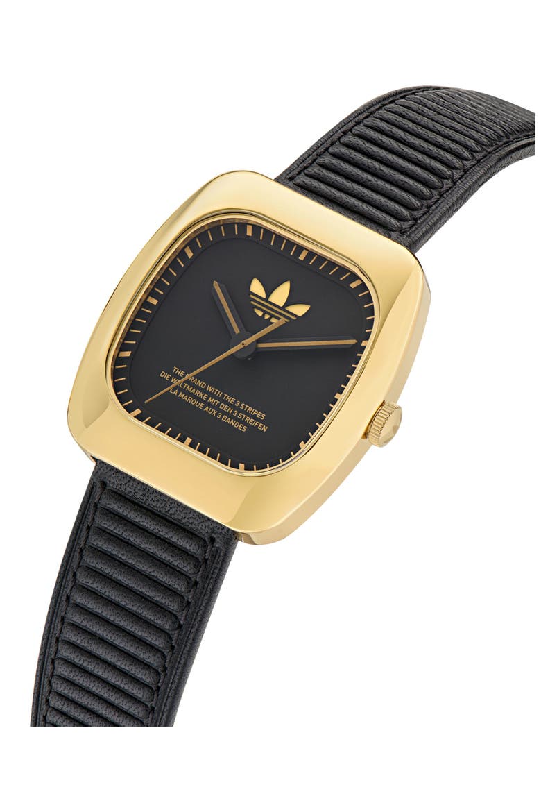 Retro Wave One Leather Strap Watch, 37mm, Alternate, color, GOLD/BLACK