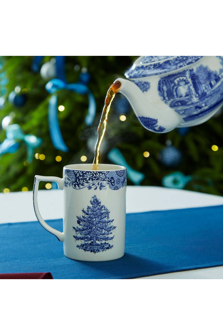 Blue Italian Christmas 12 oz Mug, Set of 4, Alternate, color, Blue