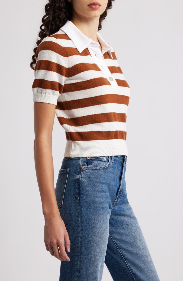 FRAME The Bold Stripe Cashmere & Cotton Polo, Alternate, color, Chestnut Multi